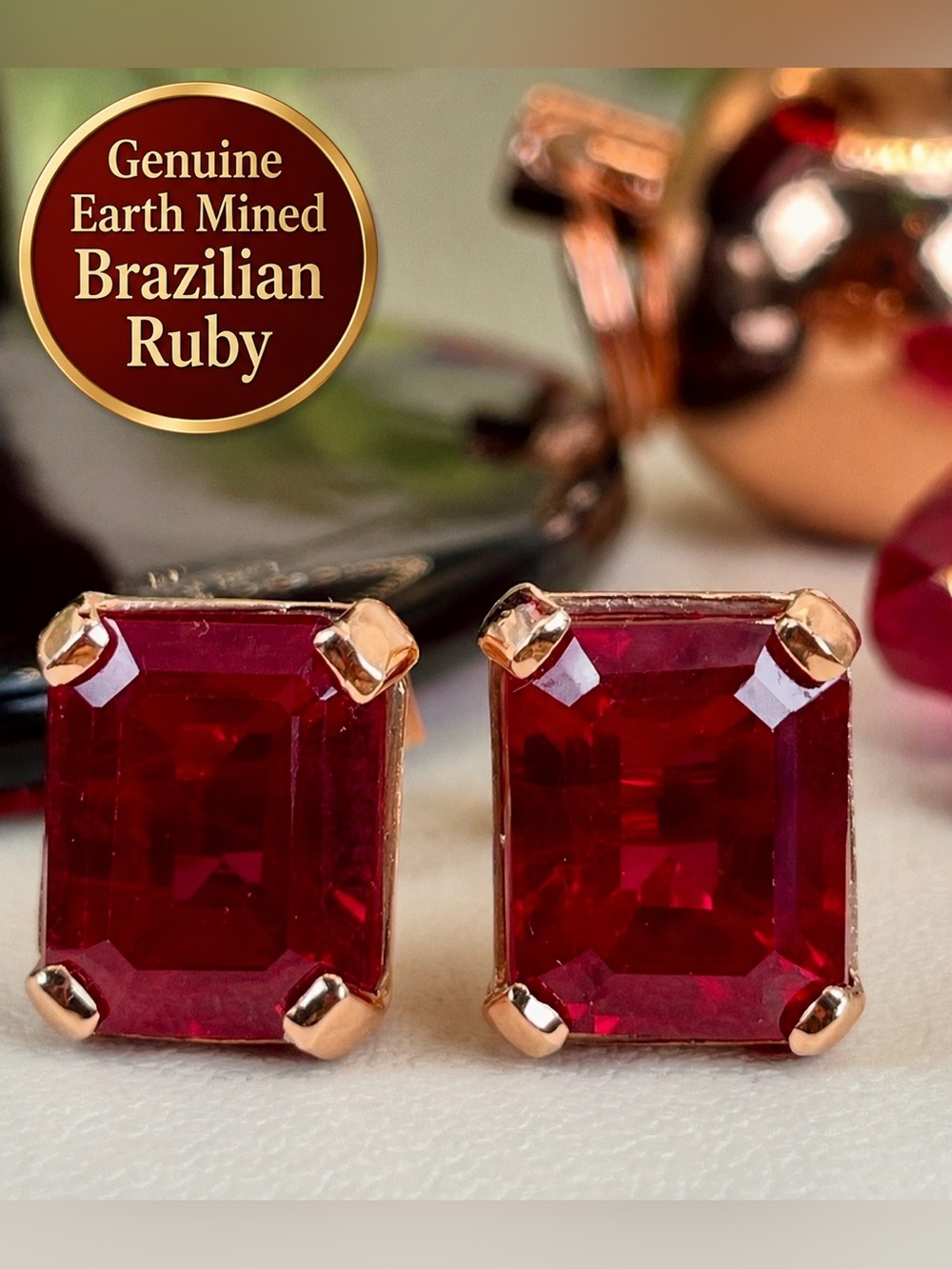 8.7ct Ruby Earrings 18k Rose Gold on 925 sterling. Earrh Mined